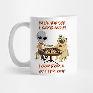 Grey Alien Vs Pug in Solar System Chess Championship Mug